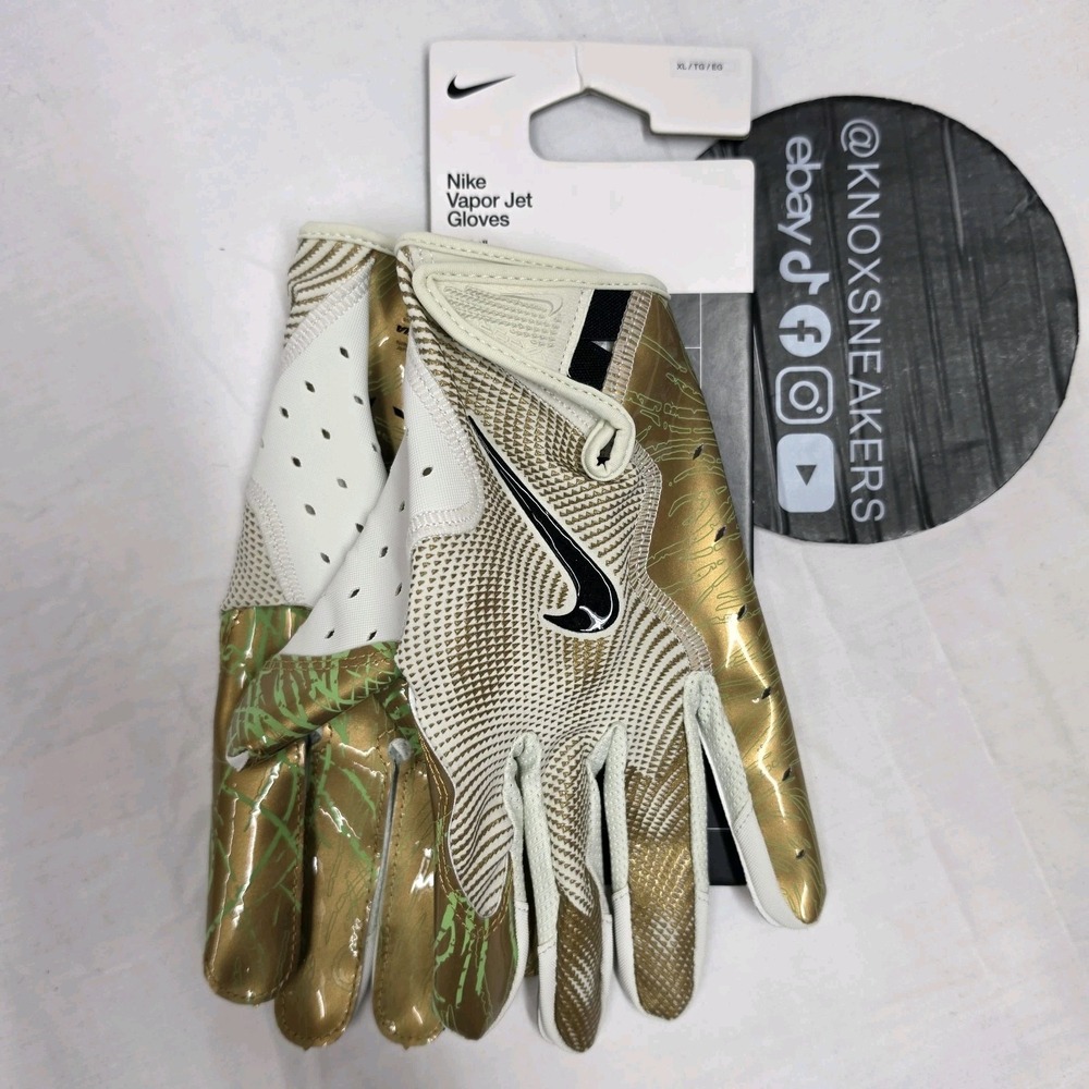 Nike Vapor Jet 8.0 Football Gloves Sea Glass Metallic Gold Black Men's Size XL